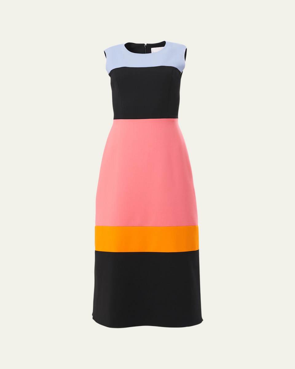 Colorblock Sleeveless A-Line Midi Dress